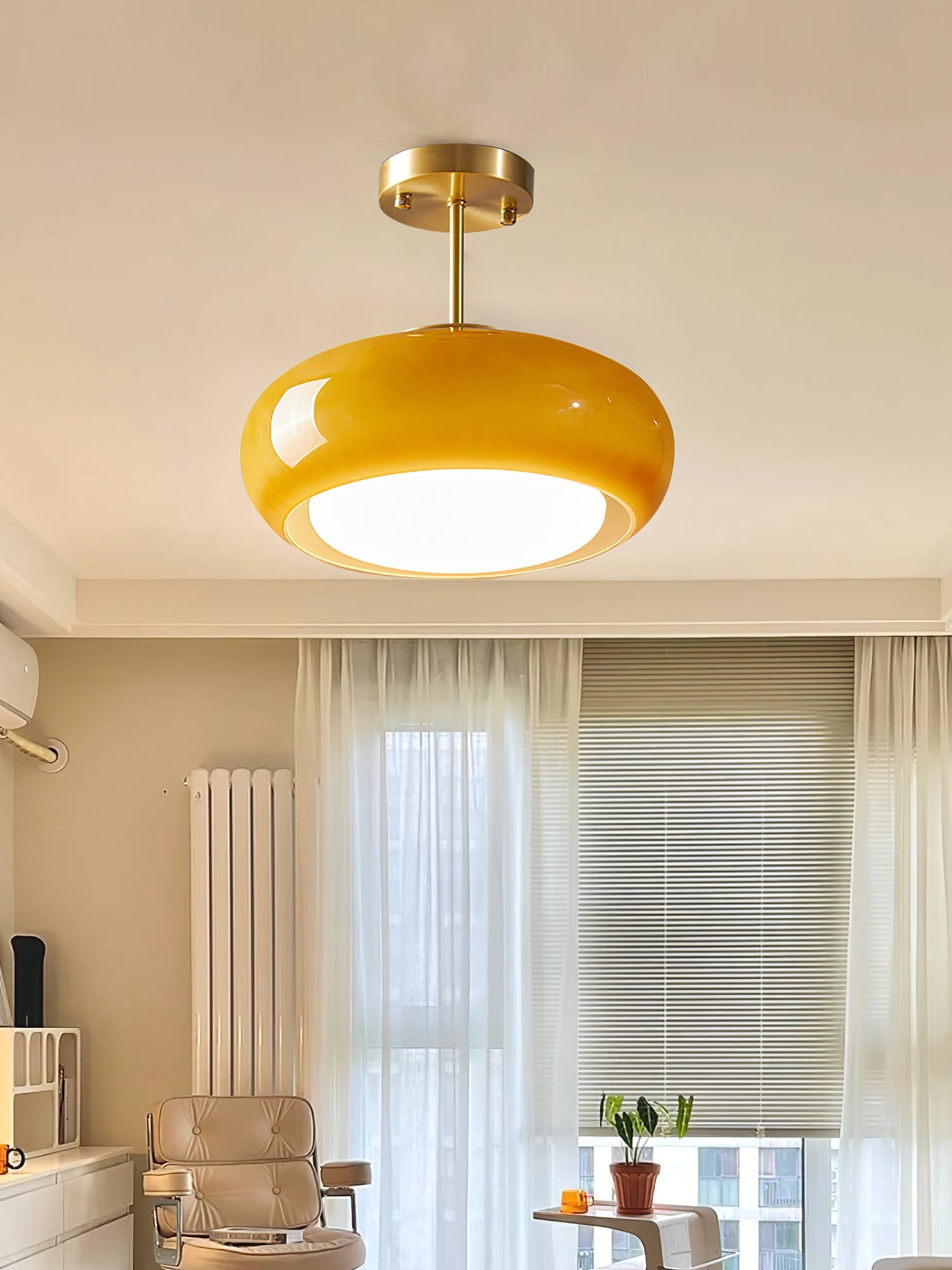Amber Glass Semi Flush Ceiling Light
