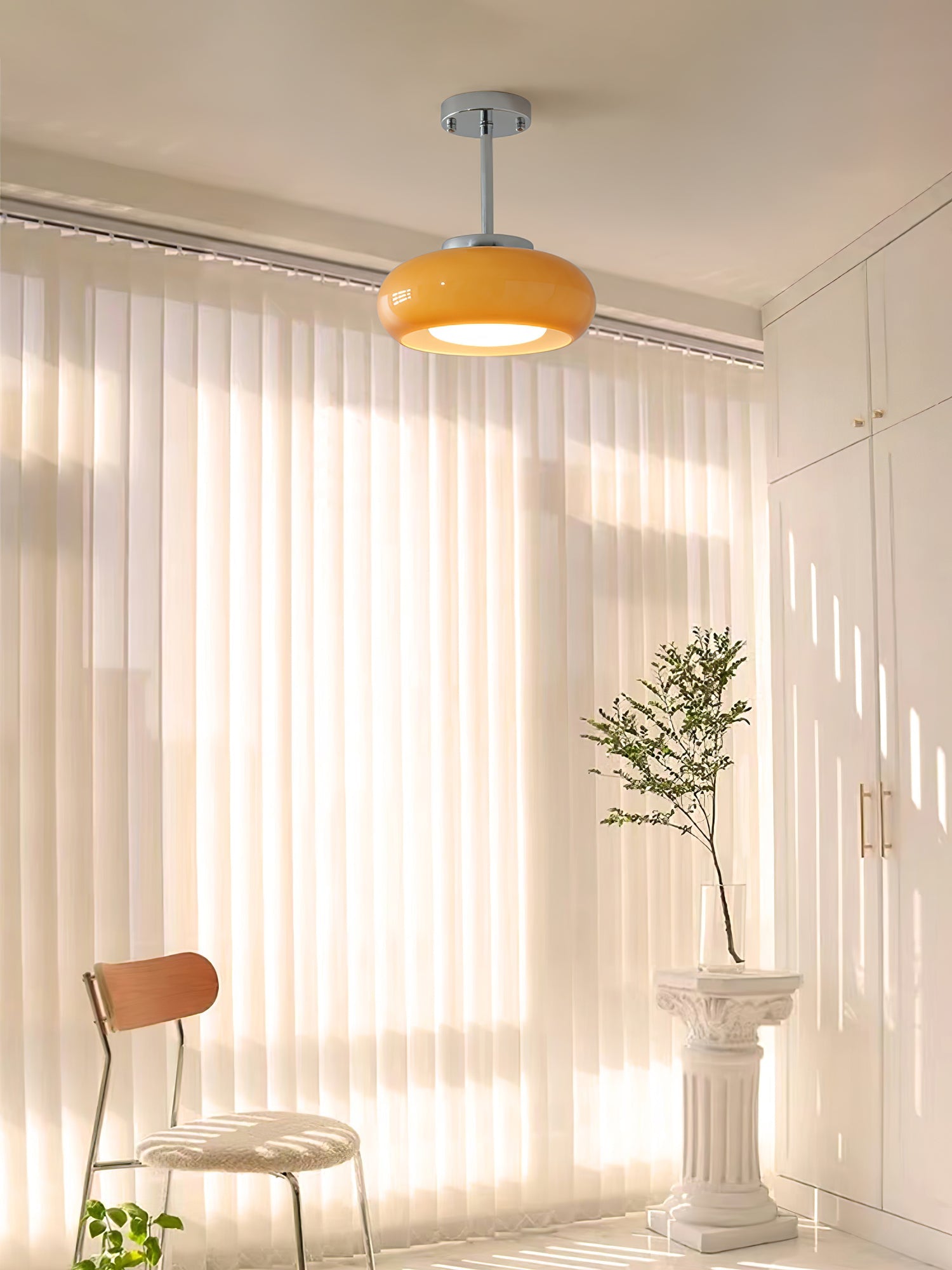 Amber Glass Semi Flush Ceiling Light