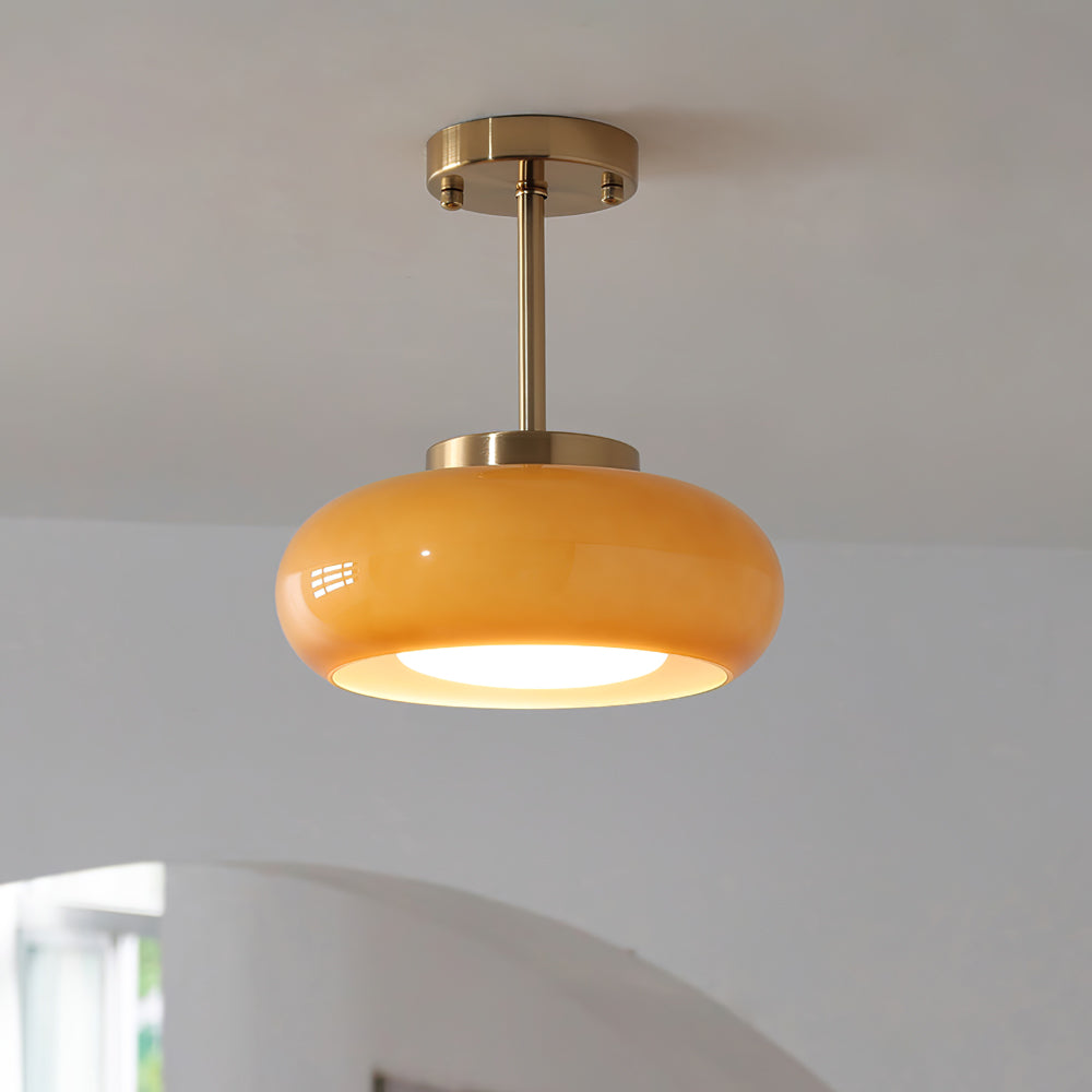 Amber Glass Semi Flush Ceiling Light
