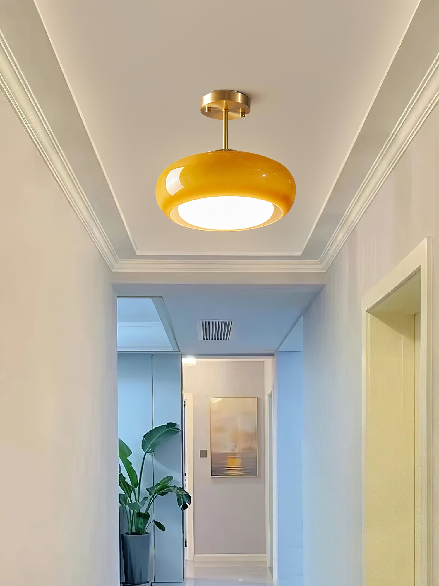 Amber Glass Semi Flush Ceiling Light