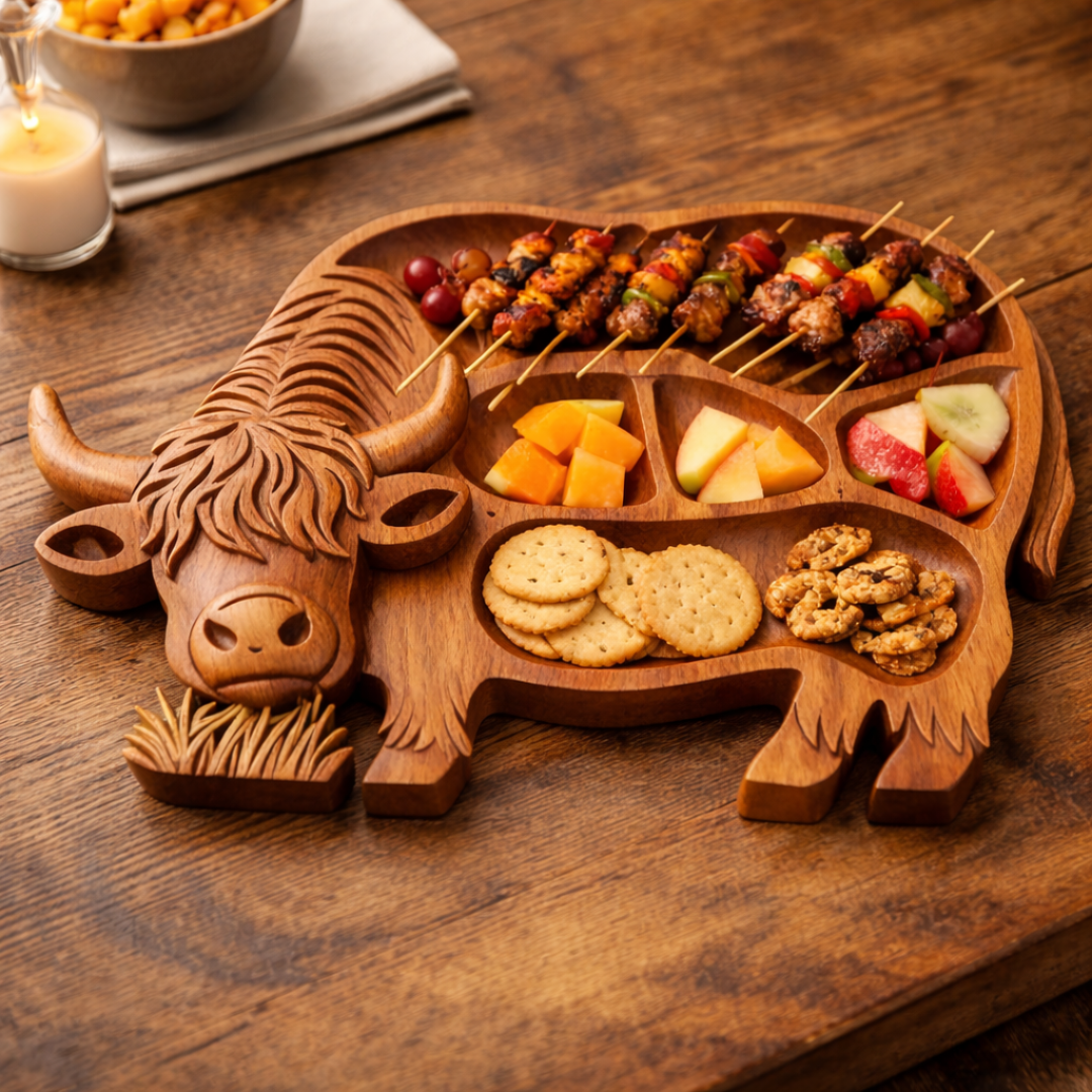 Cow Shaped Charcuterie Board | Rustic Wood Longhorn Design