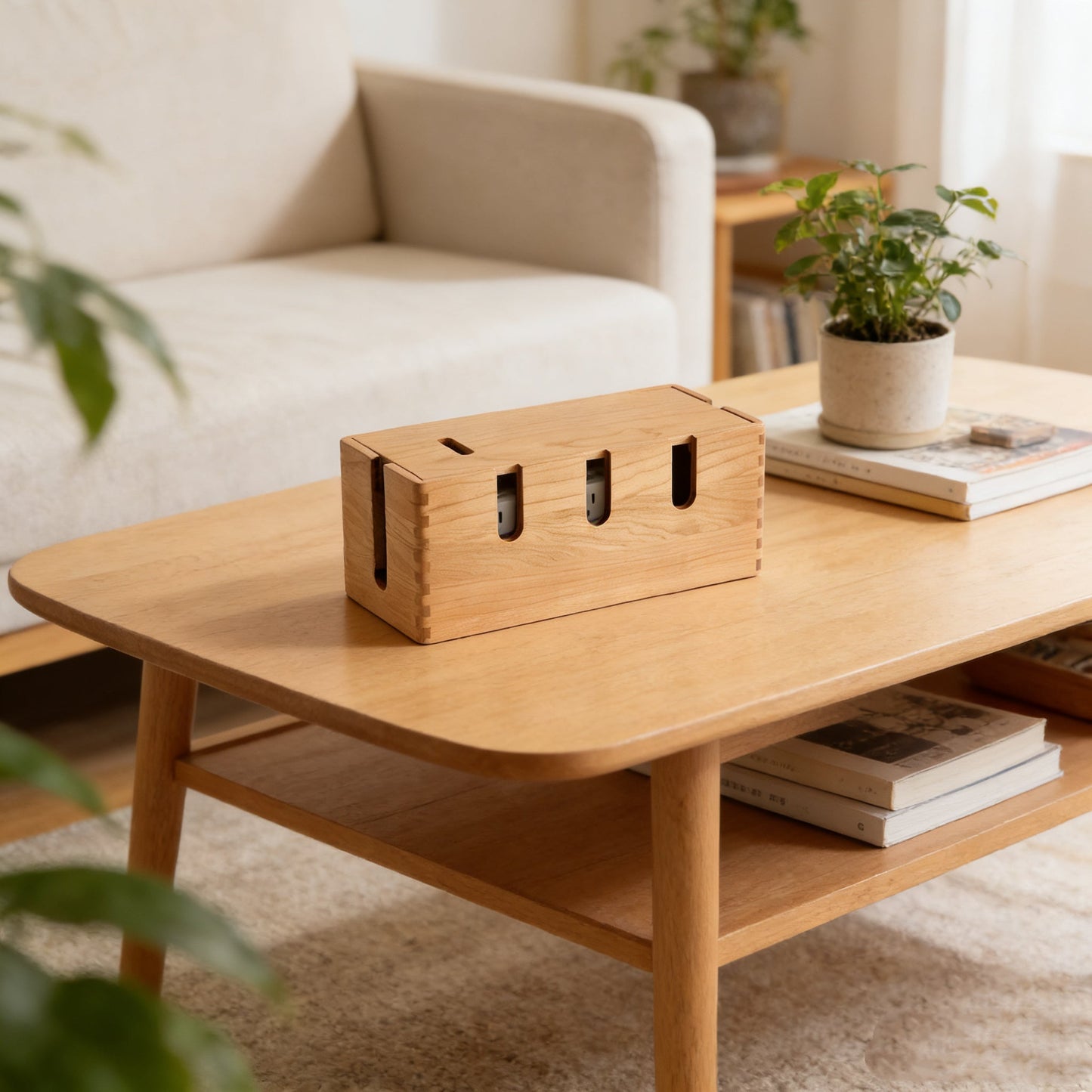 Black Walnut Power Strip & Cable Organizer Box