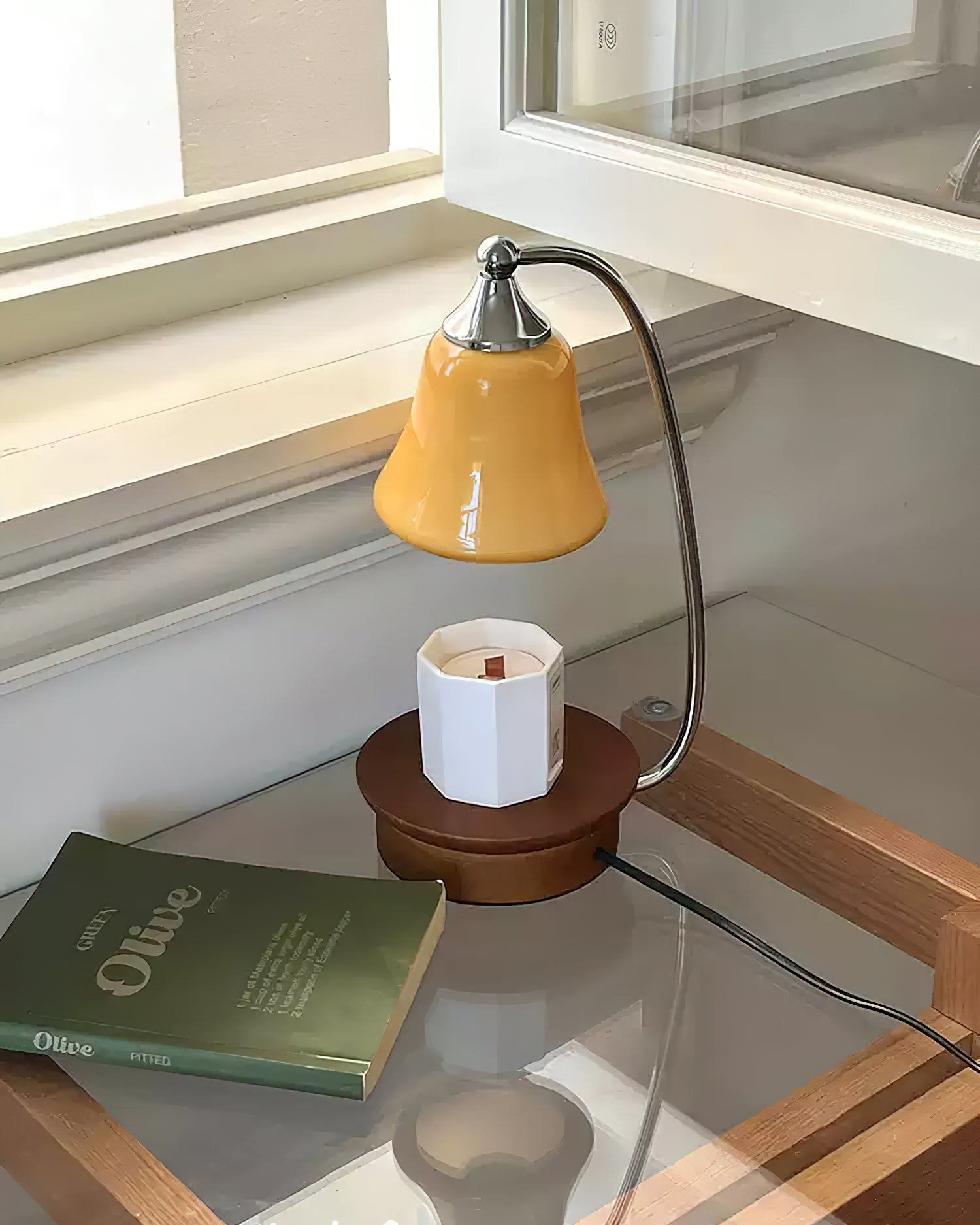Natural Wood Base Candle Warmer Lamp