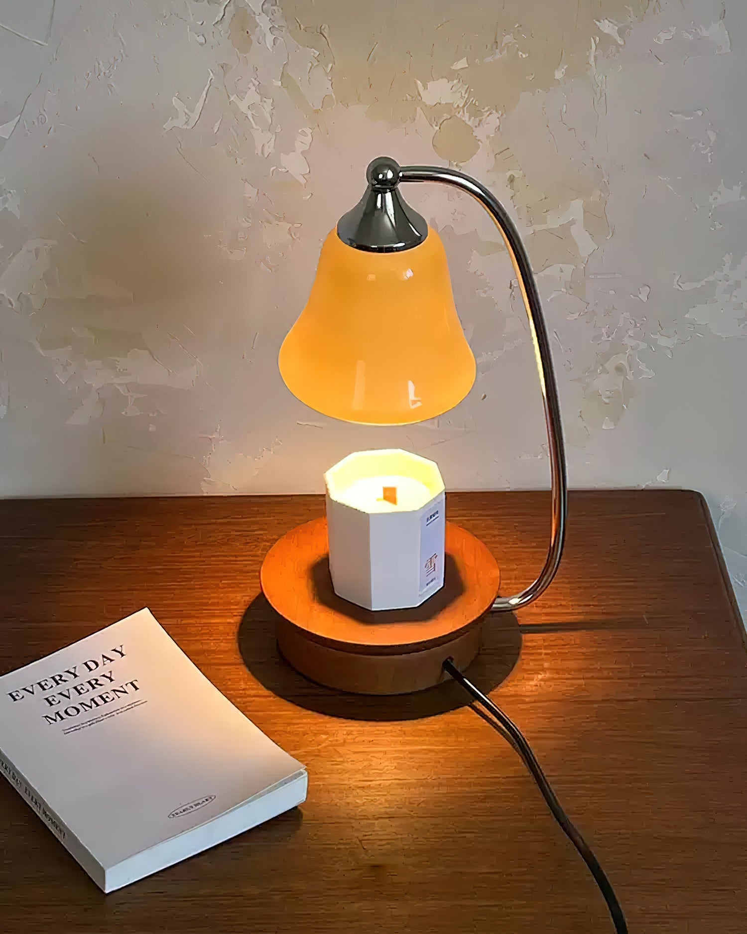 Natural Wood Base Candle Warmer Lamp