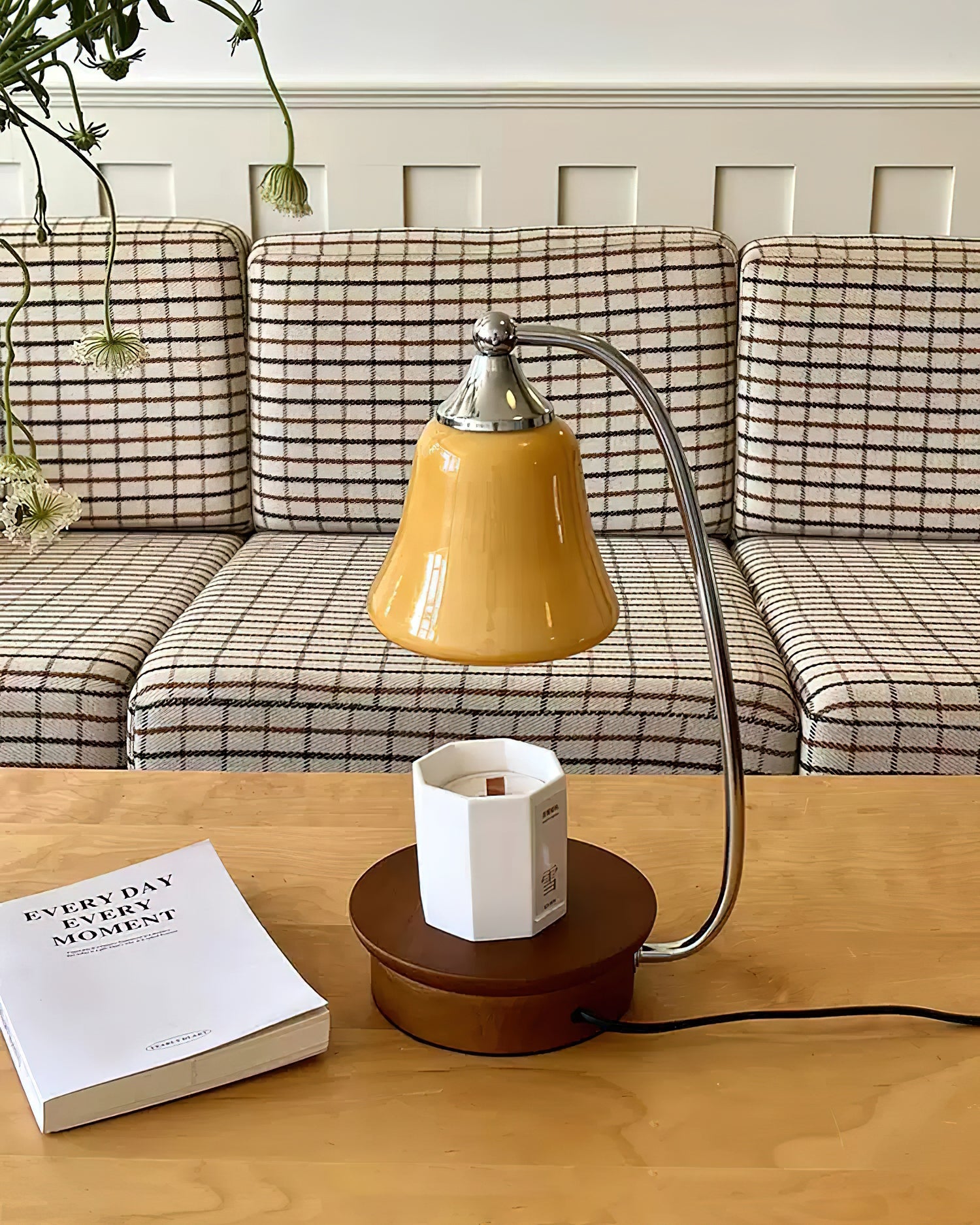 Natural Wood Base Candle Warmer Lamp