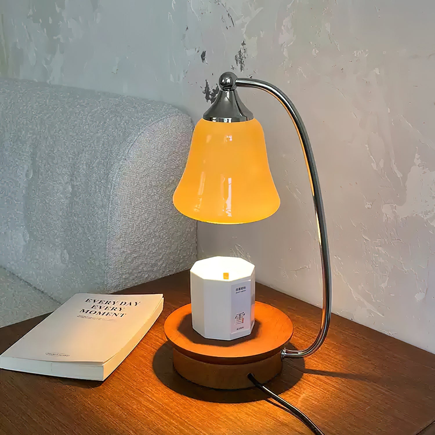 Natural Wood Base Candle Warmer Lamp