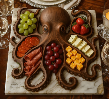 Octopus Shaped Charcuterie Board | Rustic Wood Ocean Design