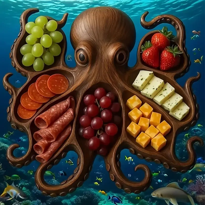 Octopus Shaped Charcuterie Board | Rustic Wood Ocean Design