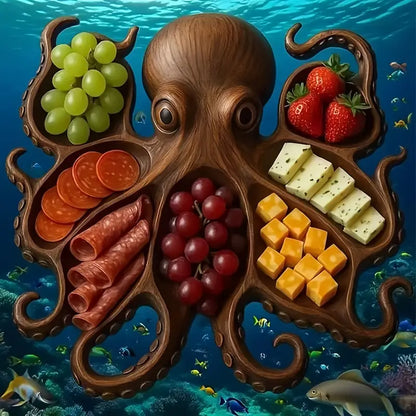 Octopus Shaped Charcuterie Board | Rustic Wood Ocean Design