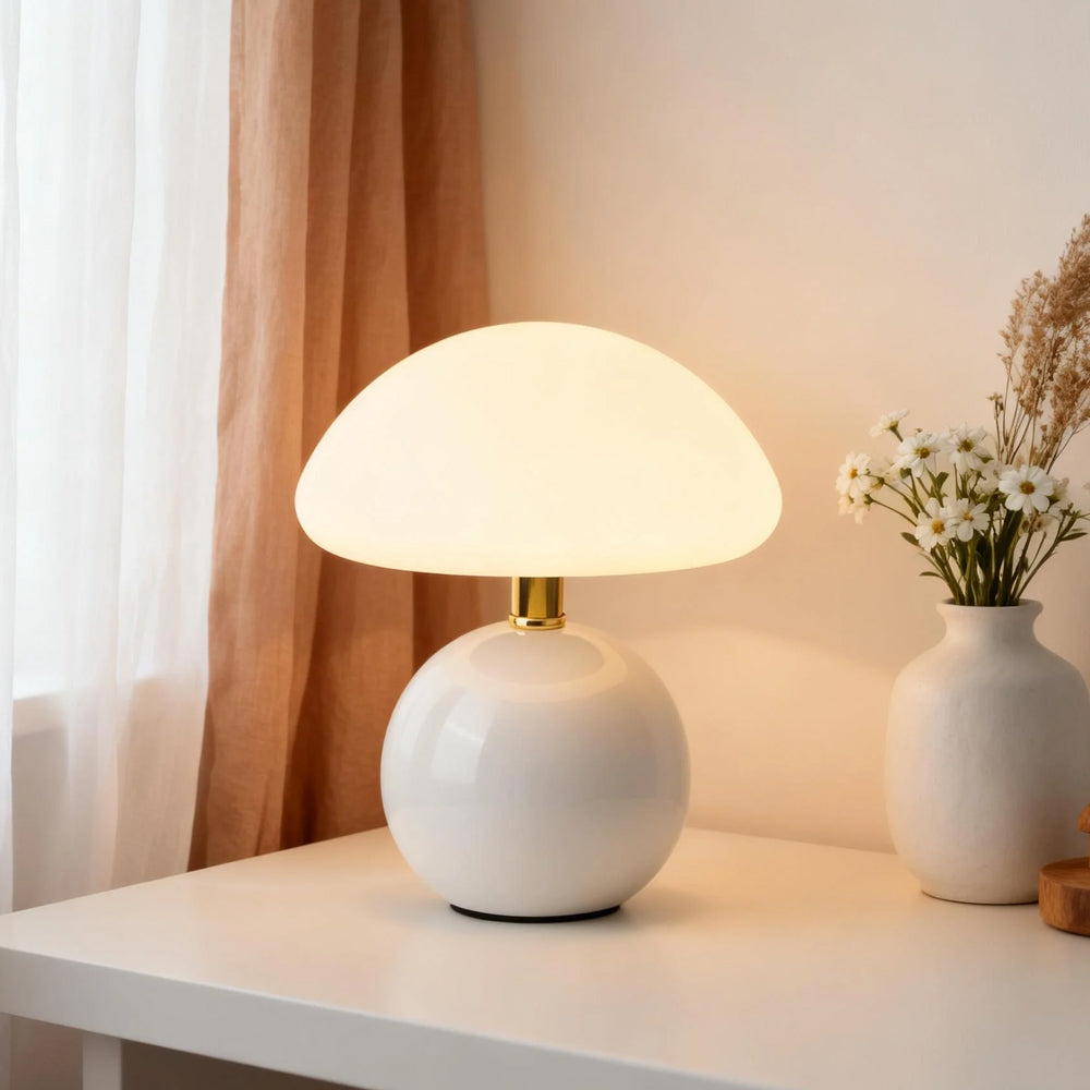 Mushroom Ceramic Table Lamp - Cream Finish