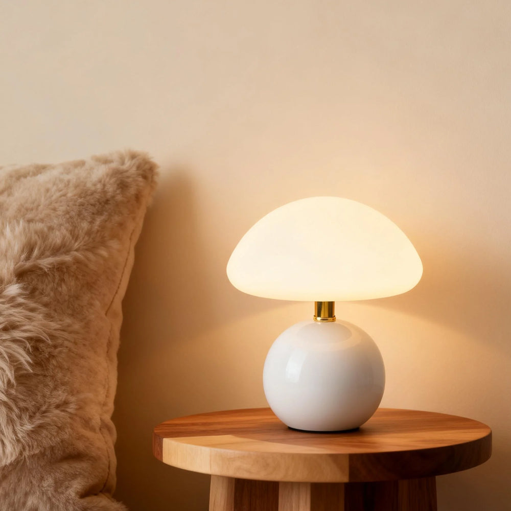 Mushroom Ceramic Table Lamp - Cream Finish