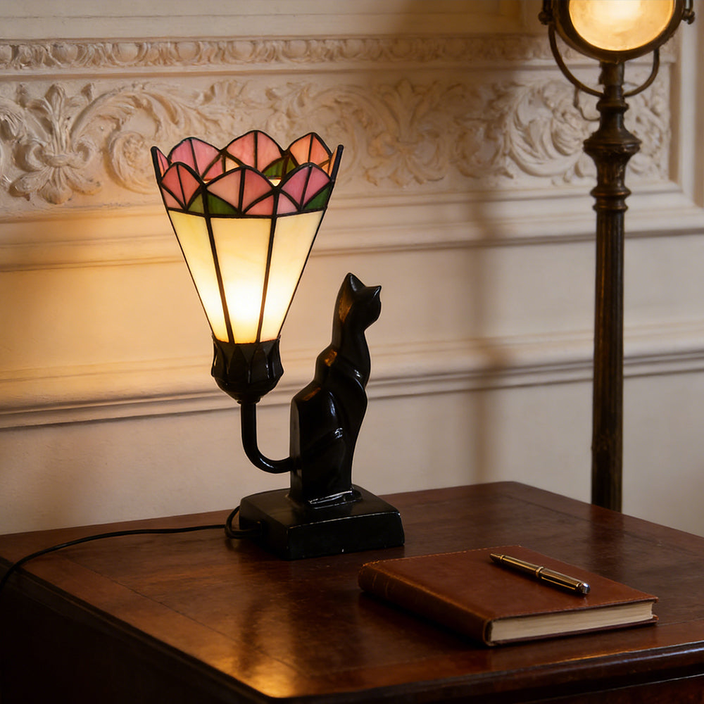 Tiffany-Style Cat Resin Table Lamp