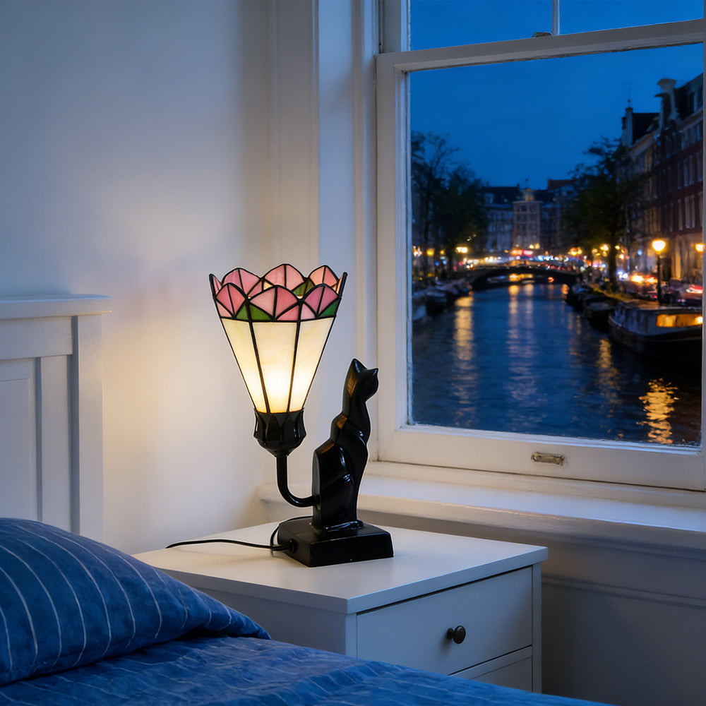 Tiffany-Style Cat Resin Table Lamp