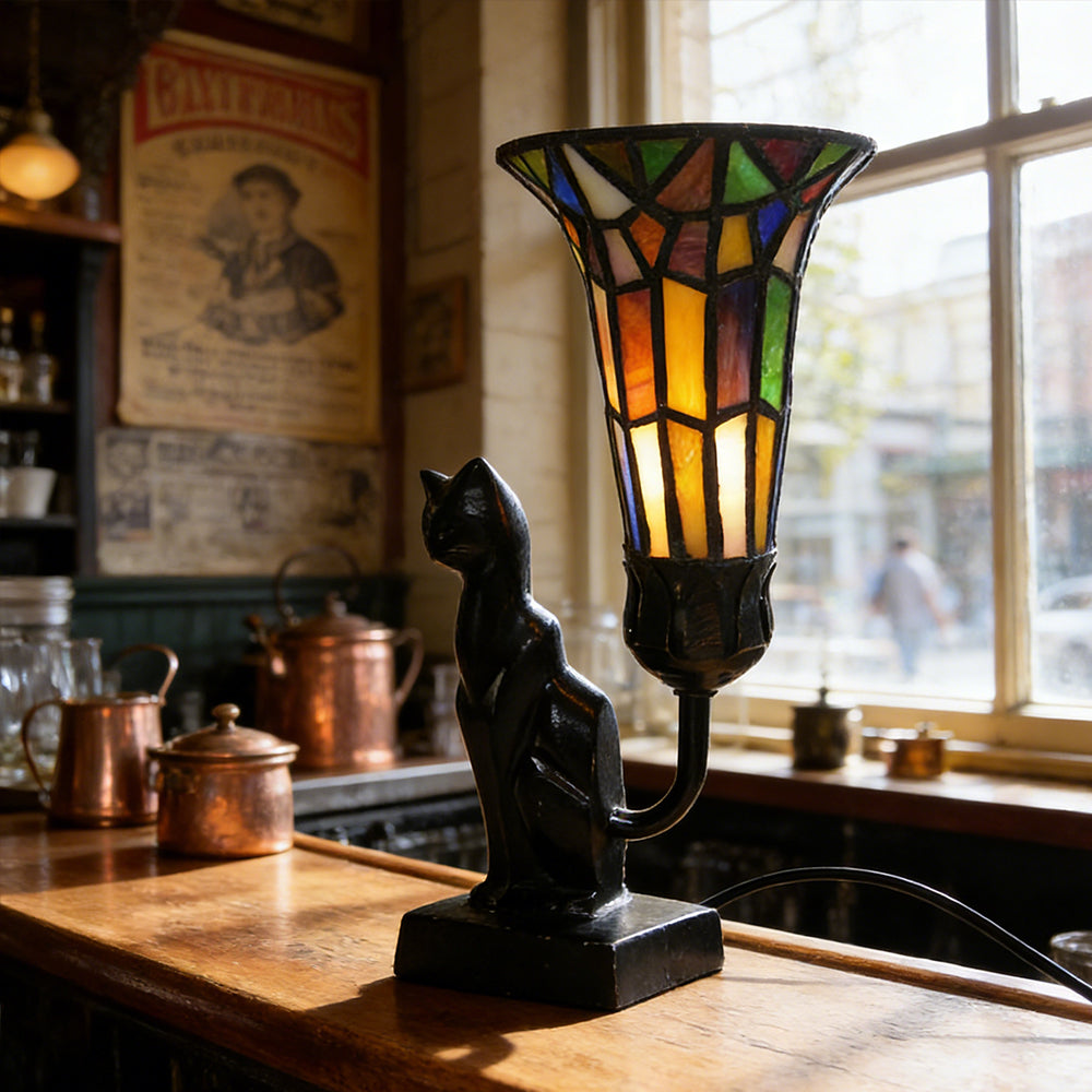 Tiffany-Style Cat Resin Table Lamp