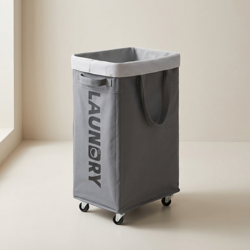 Laundry Basket 75 L Collapsible Oxford Fabric Metal Frame With Wheels