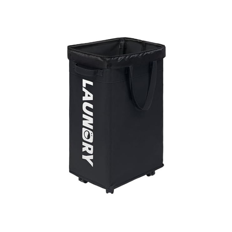 Laundry Basket 75 L Collapsible Oxford Fabric Metal Frame With Wheels 3