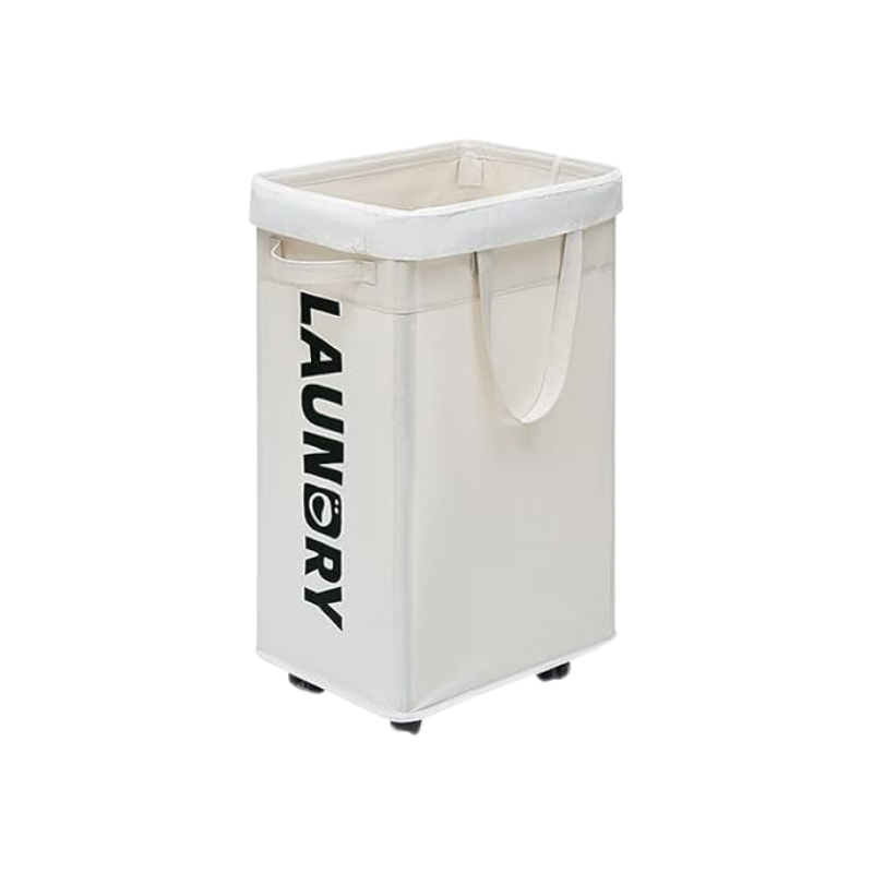 Laundry Basket 75 L Collapsible Oxford Fabric Metal Frame With Wheels 4