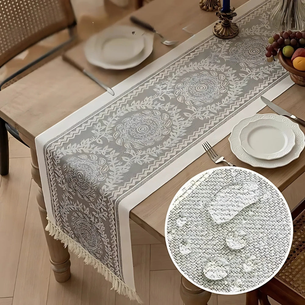 Lace Table Runner | White Cutout Detail