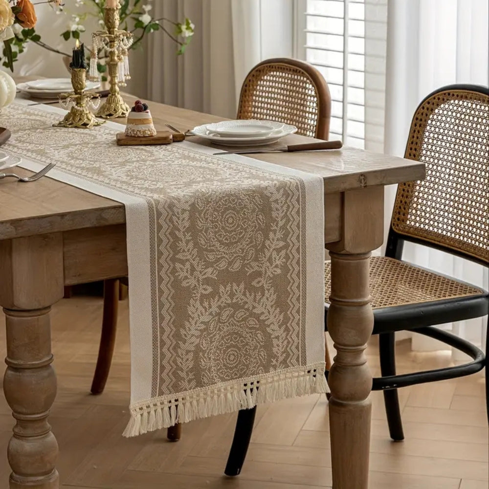 Lace Table Runner | White Cutout Detail