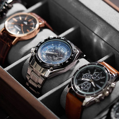 Luxury walnut watch box with glass viewing cover
