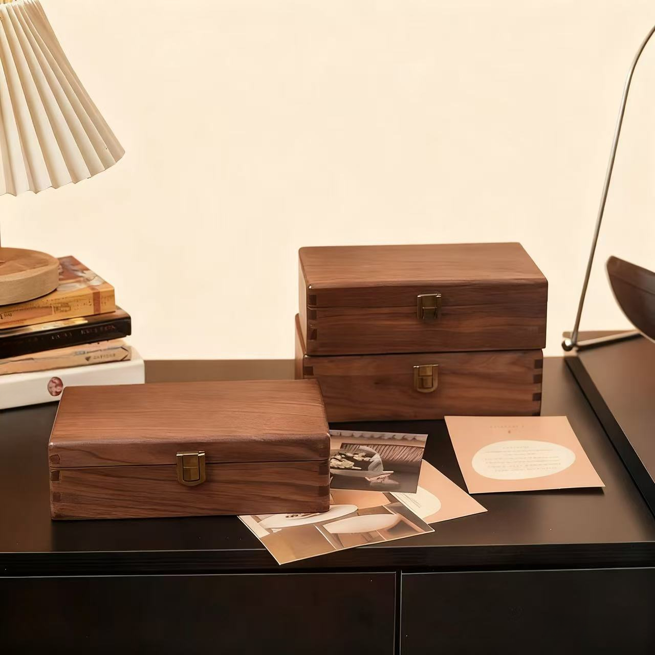 Minimalist wooden jewelry box made of walnut
