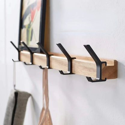 Minimalist Wall-Mounted Coat Rack | Adjustable Double Hooks in Wood & Black