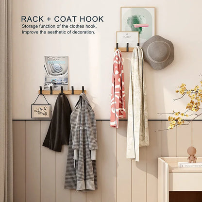 Minimalist Wall-Mounted Coat Rack | Adjustable Double Hooks in Wood & Black