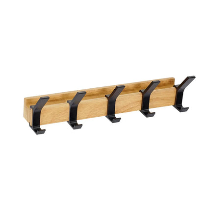 Minimalist Wall-Mounted Coat Rack | Adjustable Double Hooks in Wood & Black