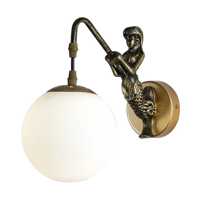 Vintage Wall Sconce | Rustic Metal Arm with Glass Orb