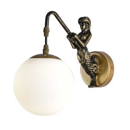 Vintage Wall Sconce | Rustic Metal Arm with Glass Orb