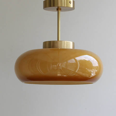 Brass Frame Yellow Glass Semi-Flush Ceiling Light