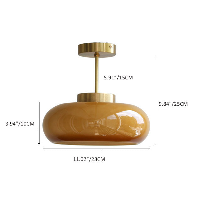 Brass Frame Yellow Glass Semi-Flush Ceiling Light