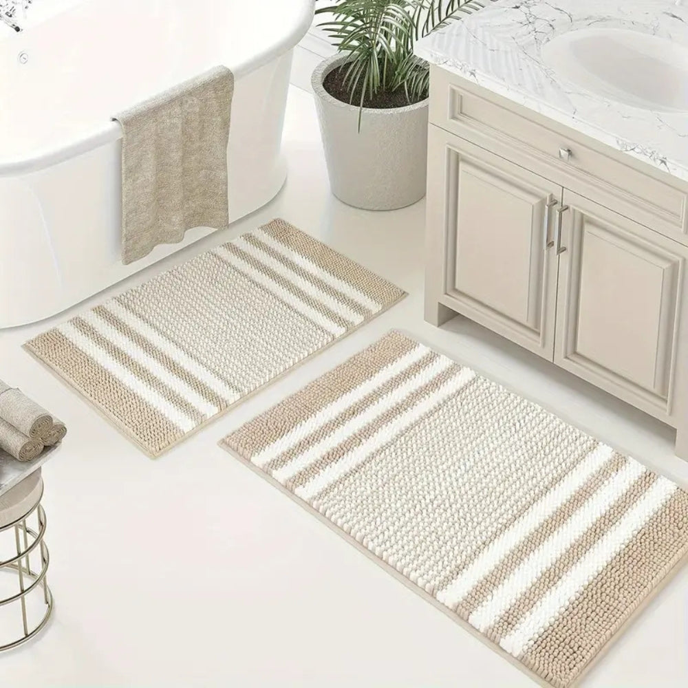 PebbleKnit | Non-Slip Bath Mat – Ultra-Absorbent Chenille Stripes 1