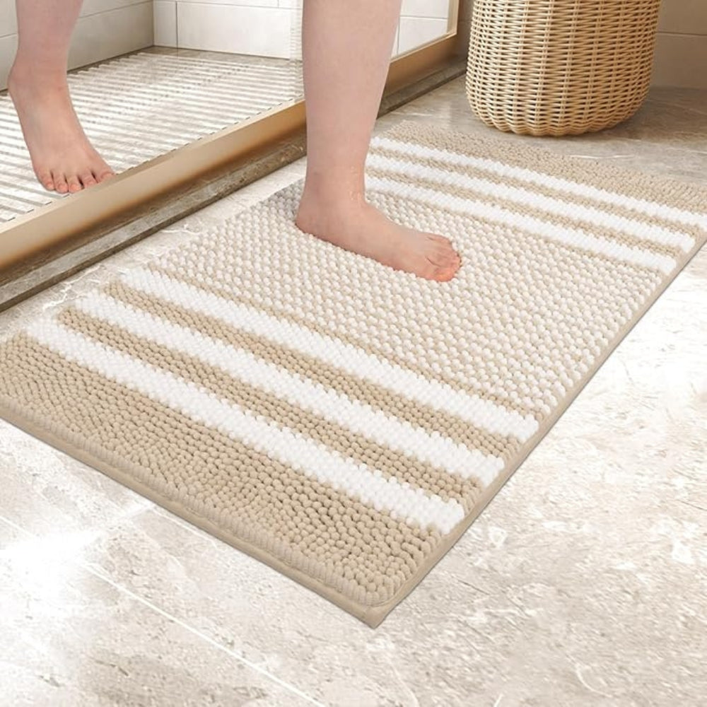 PebbleKnit | Non-Slip Bath Mat – Ultra-Absorbent Chenille Stripes 2