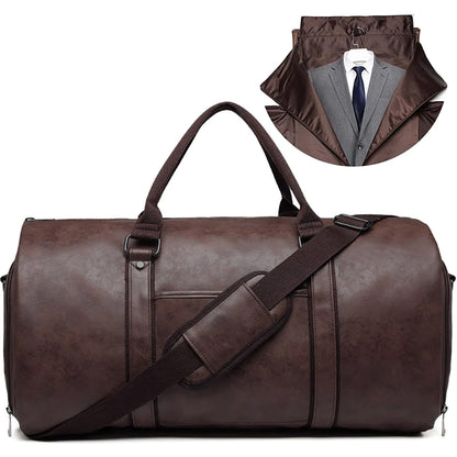 Leather Garment Duffel Bag | Convertible Travel Suit Bag