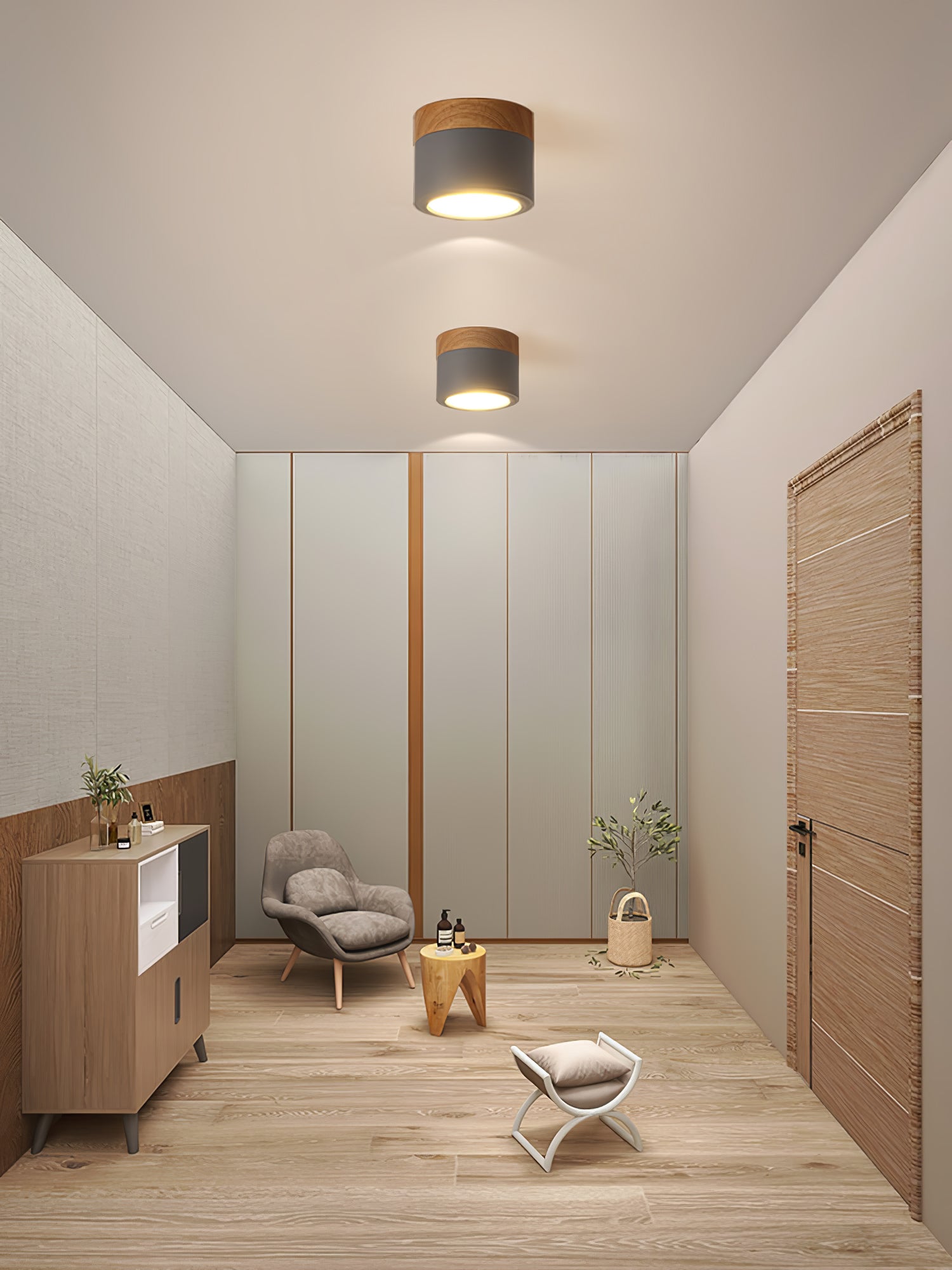 Wood Cylinder Ceiling Light