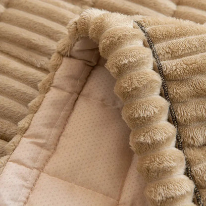 Pleated Edge Plush Sofa Cover