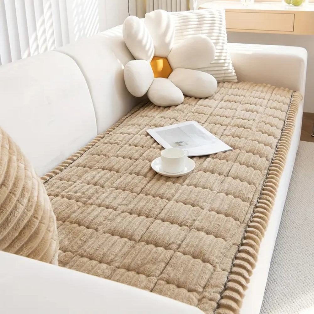 Pleated Edge Plush Sofa Cover