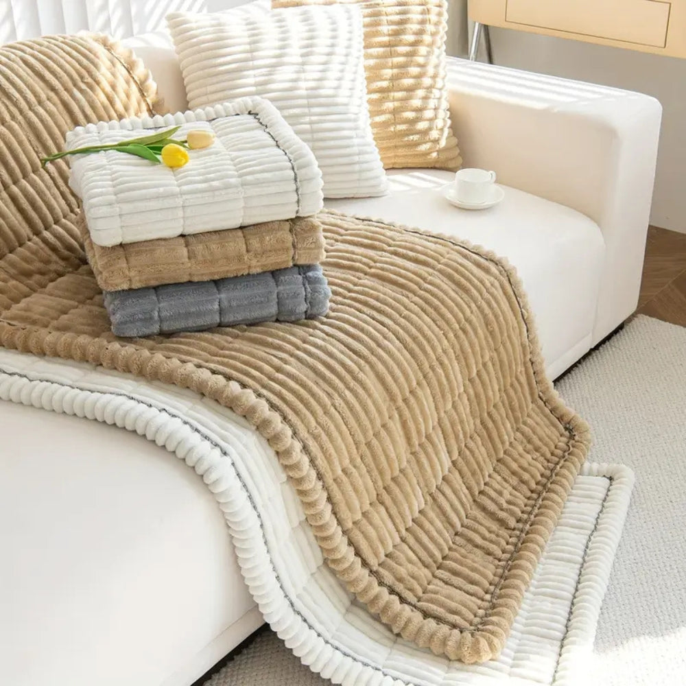 Pleated Edge Plush Sofa Cover