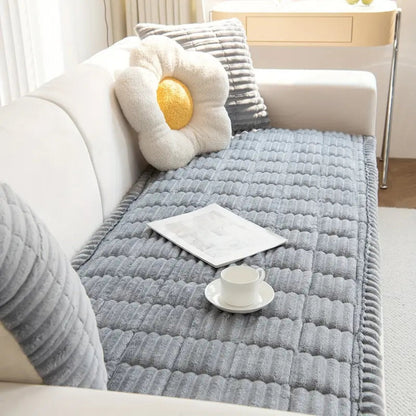 Pleated Edge Plush Sofa Cover