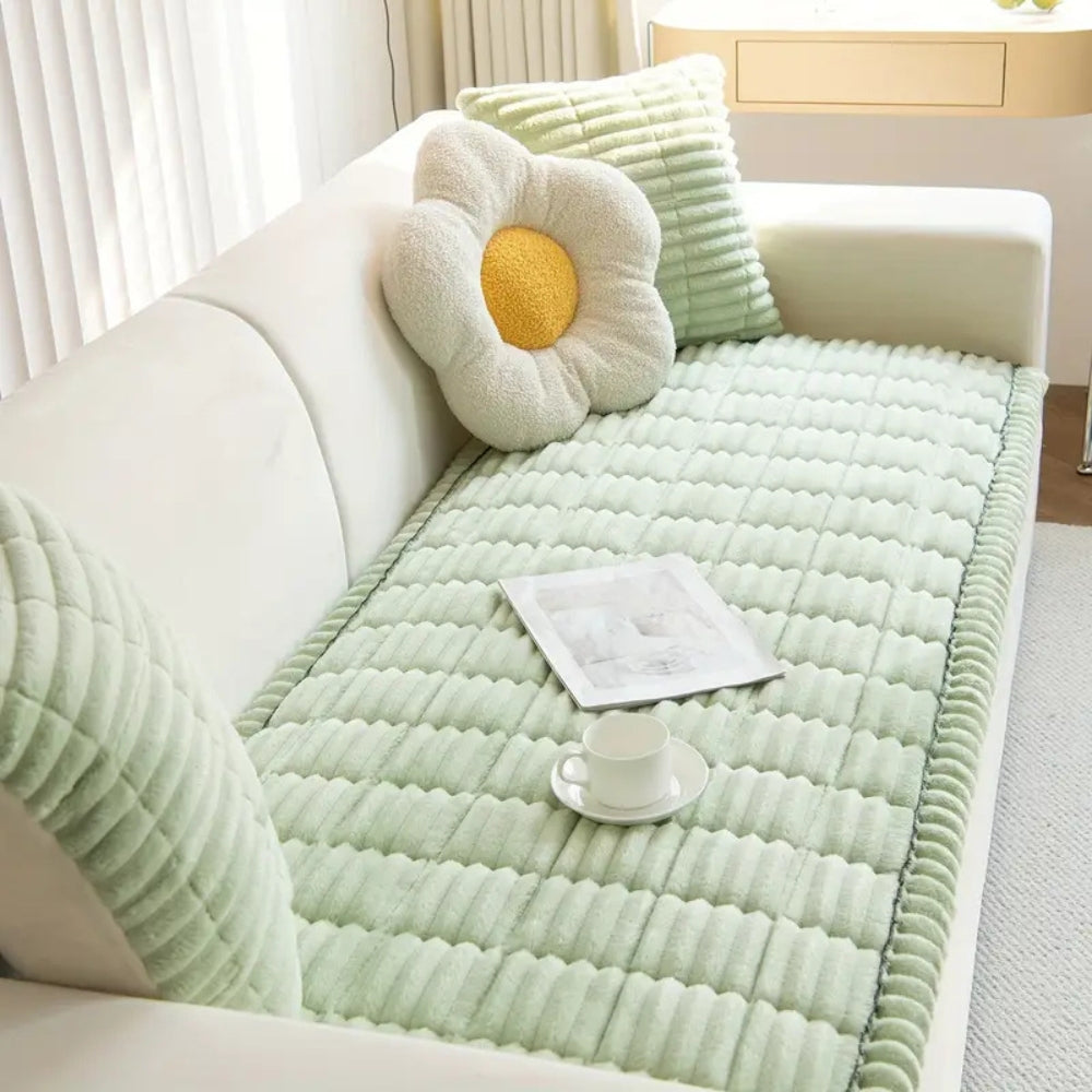 Pleated Edge Plush Sofa Cover