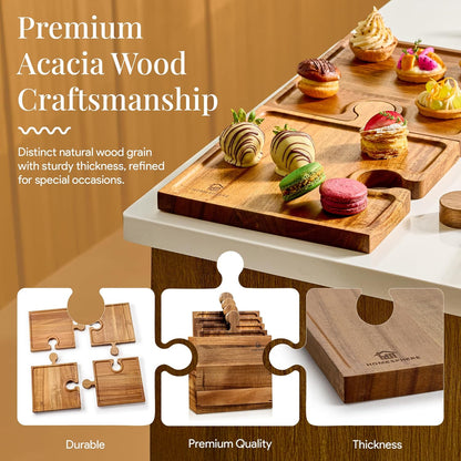 Puzzle Charcuterie Board | Wood 4 Piece Interlocking Set