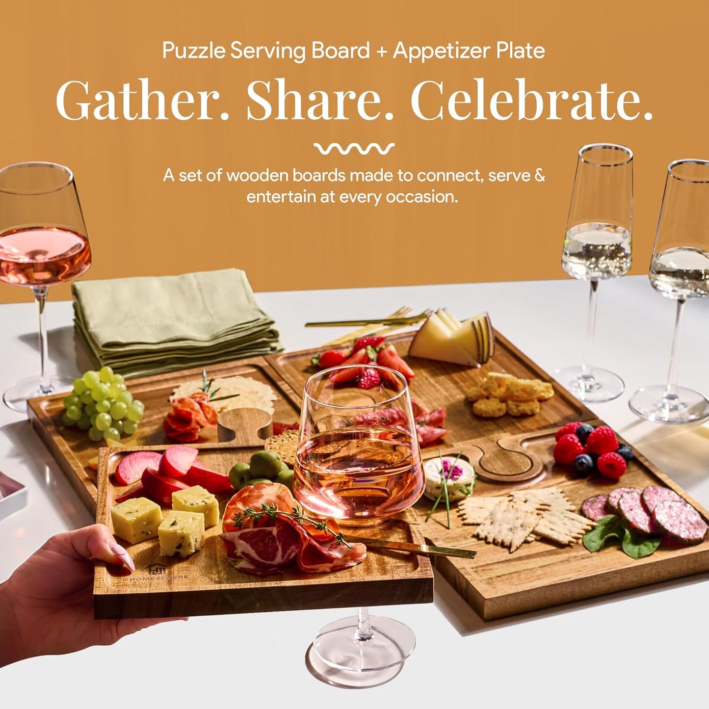 Puzzle Charcuterie Board | Wood 4 Piece Interlocking Set