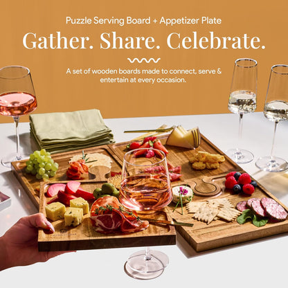 Puzzle Charcuterie Board | Wood 4 Piece Interlocking Set