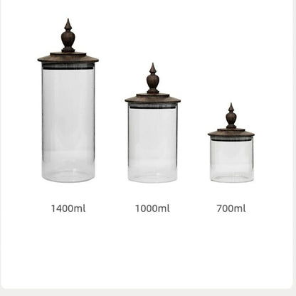 Glass Storage Jar with Walnut Lid - Medieval Retro Design