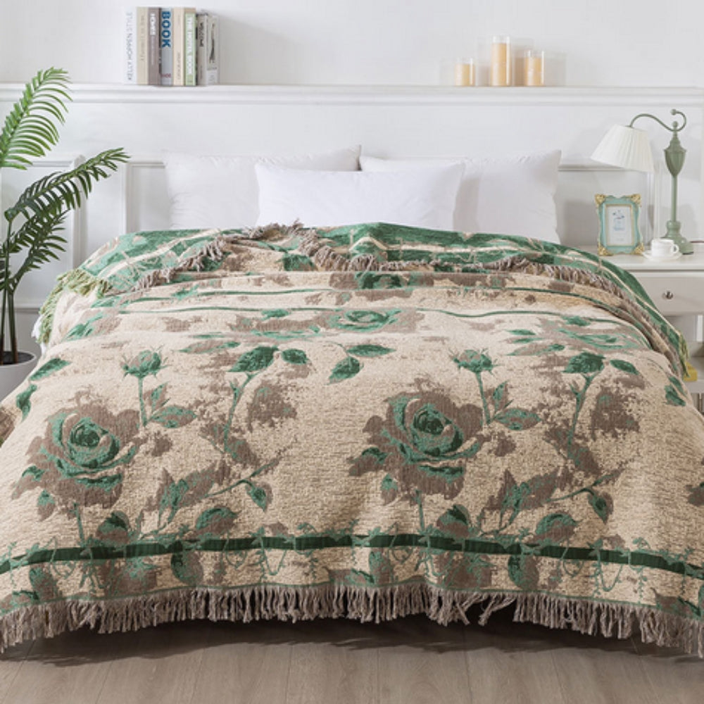 Graceful Floral Throw Blanket | Woven Botanical Pattern