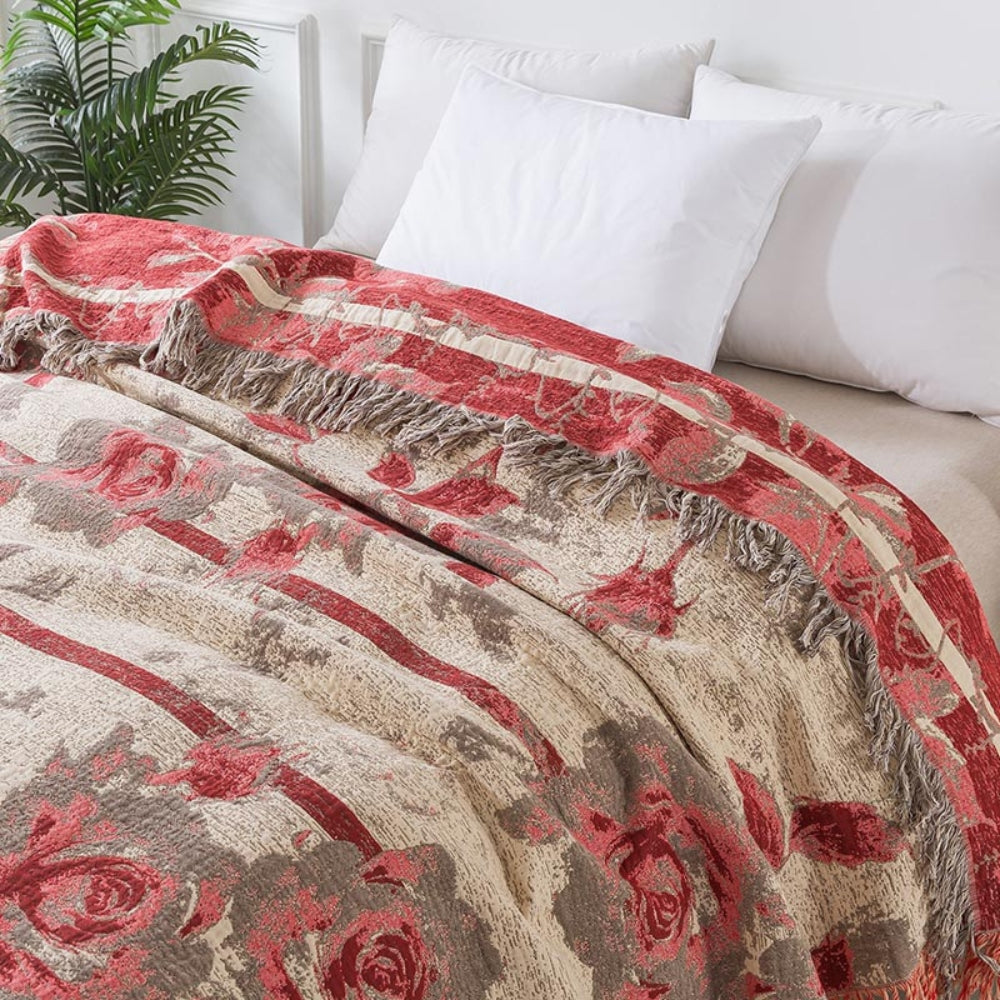Graceful Floral Throw Blanket | Woven Botanical Pattern