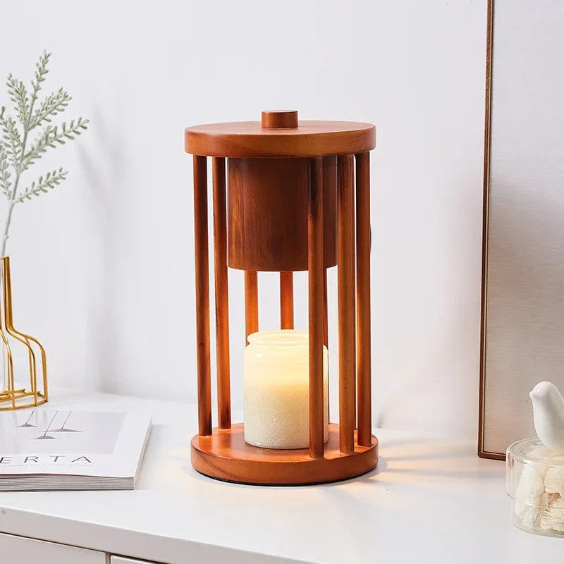 Lantern-Style Wooden Candle Warmer Lamp