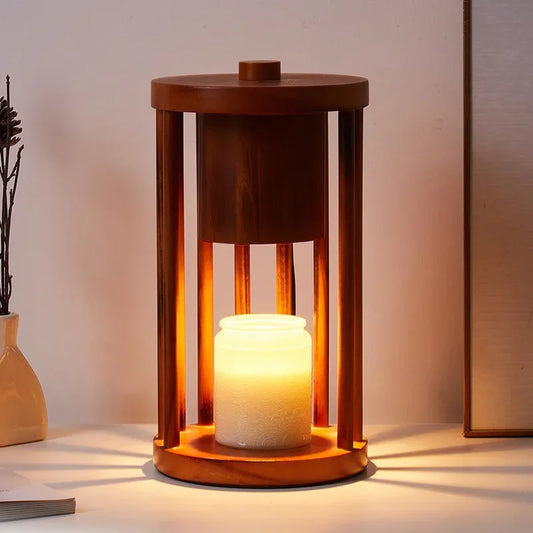 Lantern-Style Wooden Candle Warmer Lamp