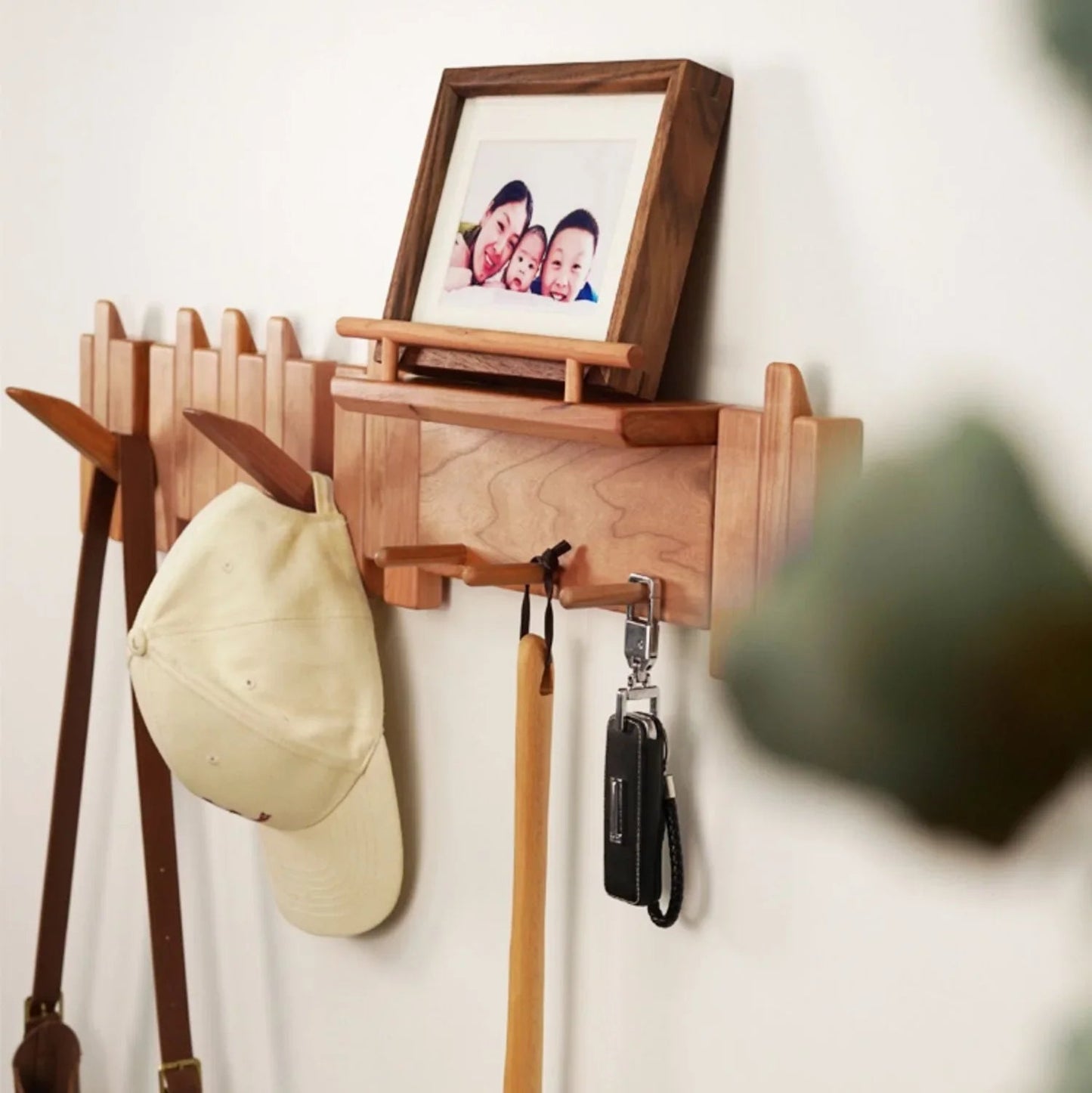 Dark Wood Entryway Wall Coat Rack